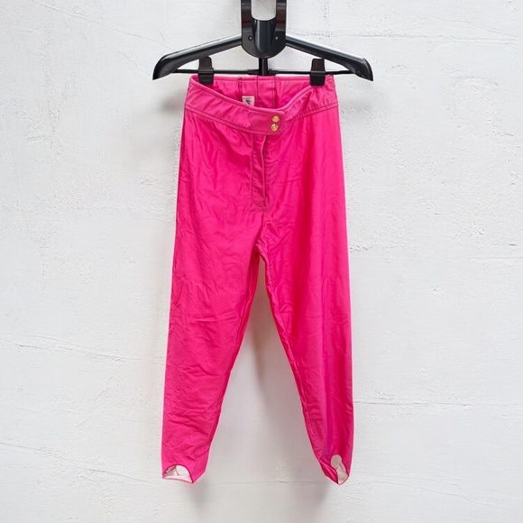 Vintage Woman's Kaelin Ski Stirrup Pants Shiny Fuchsia Size 8 Late80s Early90s - Picture 1 of 9